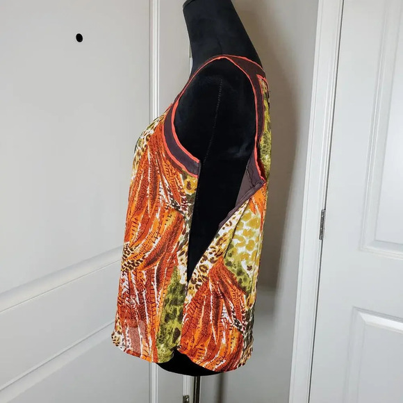 Iz Byer Sleeveless Chiffon Lined Earth Tone Animal Print Blouse Size Medium - Picture 10 of 12